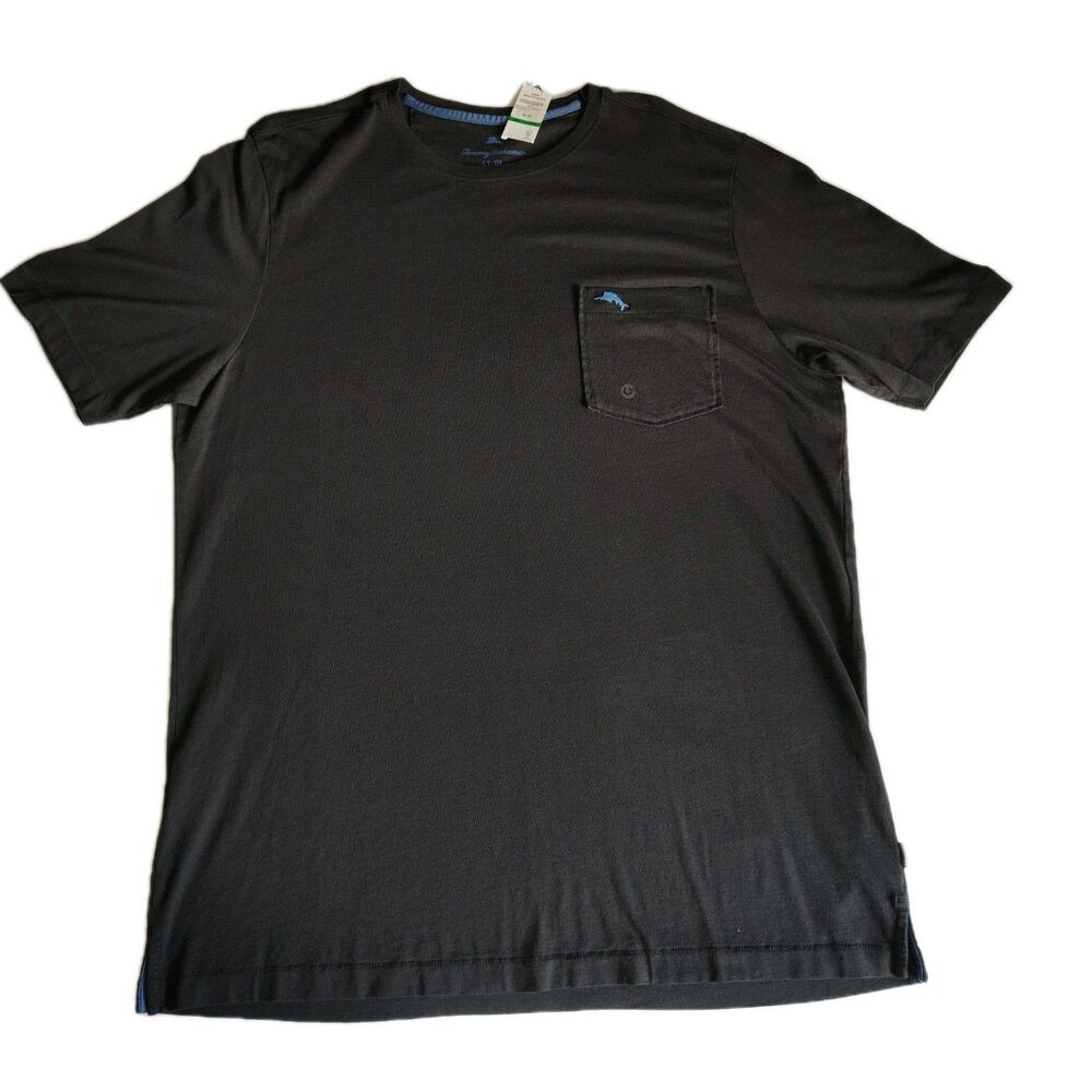 Tommy Bahama Black Tee Shirt Large Tall w/ Blue Fish - New Bali Skyline Tee BT